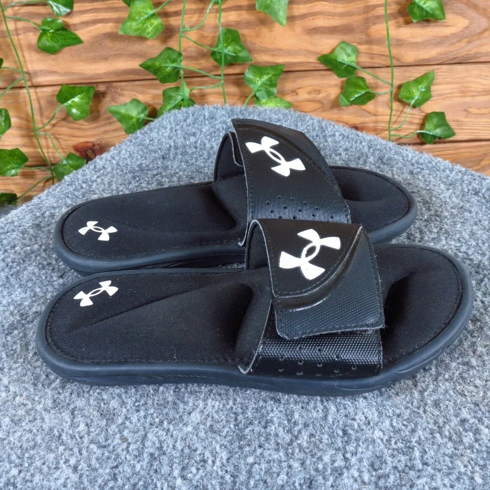 Under Armour Ignite VI Unisex Kids Sandal Size 2‎ Athletic Slide Black Synthetic